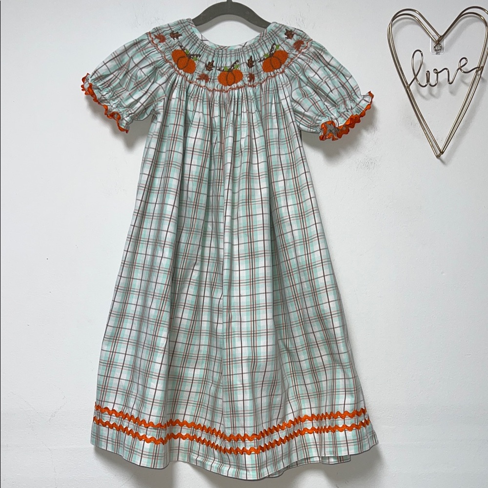 Banana split Plaid Dress with Pumpkin Embroidery size 6X